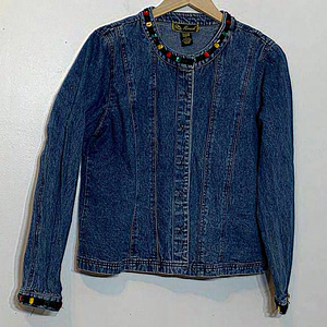 EUC Vintage‎ 90s Mirasol Ribbon and Rhinestone Embellished Denim Jean Jacket